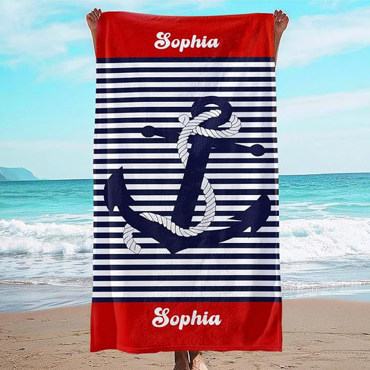 JML Personalized Beach Towel with Name, Custom Anchor Beach Towel, Customized Microfiber Pool Towel, Quick Dry & Absorbent Swim Towel for Adult,Anniversary, Birthday, Summer Holiday,Vacation by JML