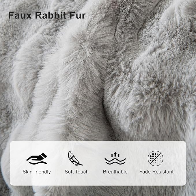 Ultra Soft Faux Rabbit Fur Sofa Covers for 3-4 Cushion Couches, Grey | 1 Piece Non-Slip Couch Covers for Home Decor Warm Cozy Sofa Slipcover Washable for L-Shaped Sofas, 71x150 Inches - Image 4