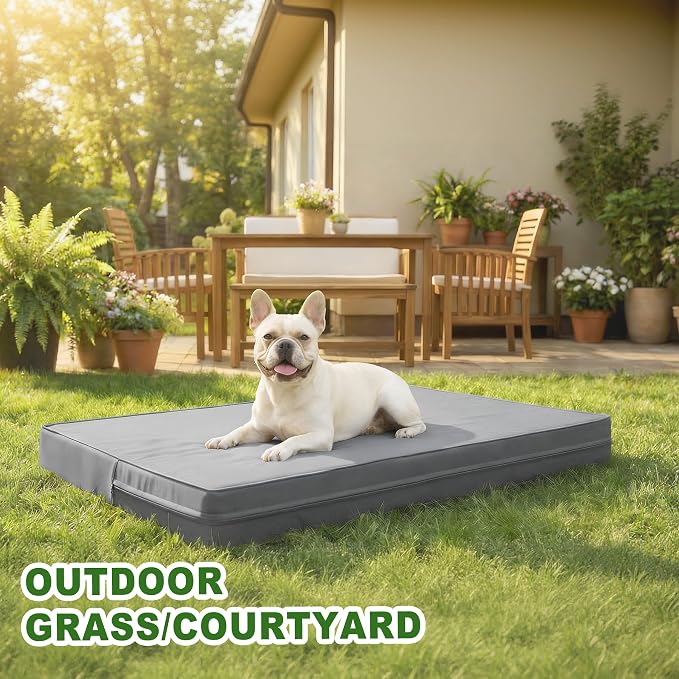 Vonabem Outdoor Waterproof Dog Bed Washable, Small Crate Pad 24 inch, Wipeable Puppy Beds with Removable Cover Reversible, Foam Leather Durable Anti-Slip Kennel Pads 23"x17" Grey - Image 4