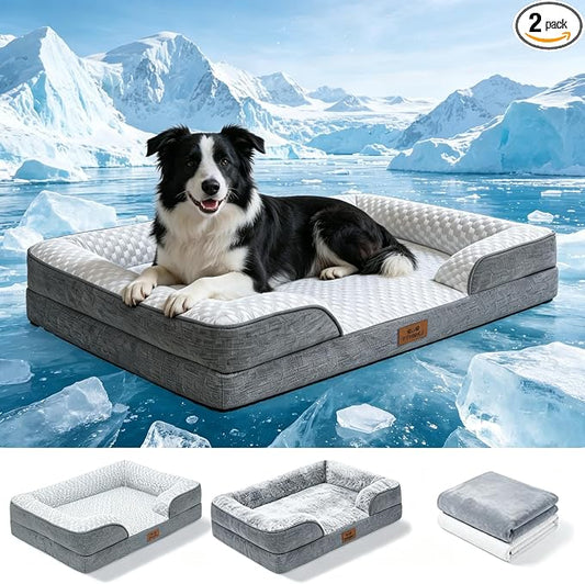 Orthopedic Dog Bed Large Sized Dog with 2 Pack Removable Washable Covers - Soft Plush & Cooling Surface, Waterproof Dog Bed 36 Inch Pet Bed with Egg-Crate Foam and Non-Skid Bottom by PTHMKJ