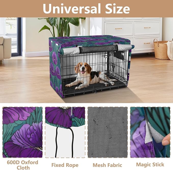 Dog Crate Cover Kennel Cover for Dog Cages Breathable for Wire Cage Indoor Outdoor Purple Irise Pattern - Image 4