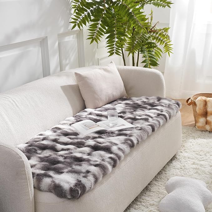 COZY KISS Couch Cover for Dogs Washable, Ultra Soft Faux Fur Pet Sofa Pad for Car Seat Protector, Liquid Pee Proof Cat Mat, Warm Pad for Dresser Top, 27.5x59 inch, Tie Dye Grey - Image 8