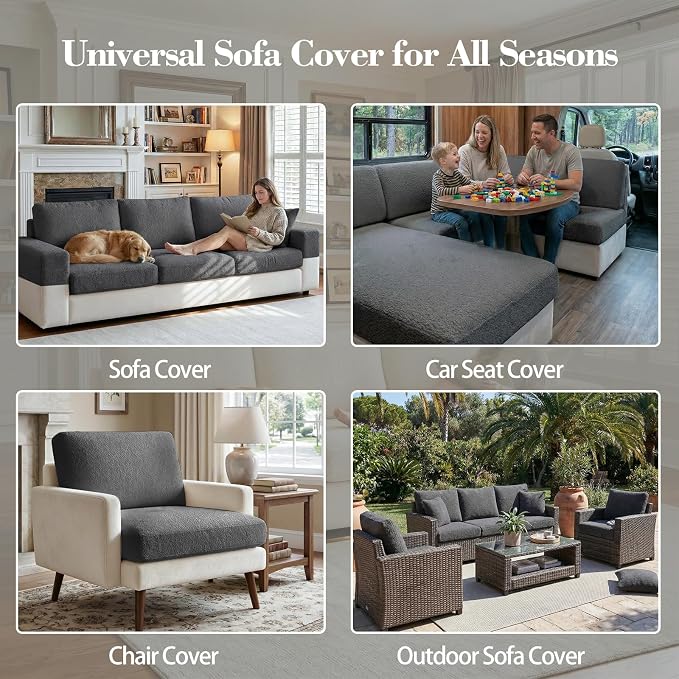 OHSIO Couch Cushion Covers for Sectional Sofa, Stretch Soft Sofa Slipcovers Washable Wear-Resistant Universal Furniture Protector for Living Room(1 Piece Back Couch Cover, Dark Gray) - Image 8