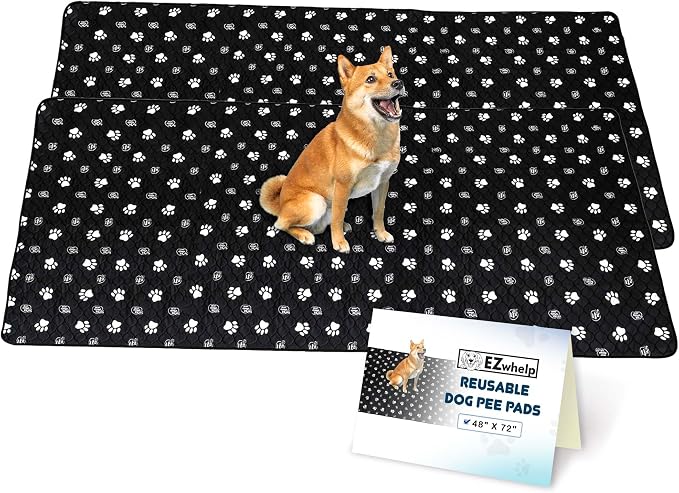 EZwhelp Reusable Dog Pee Pads, Washable Waterproof Mats for Dog Potty Training or Whelping Pads, 48x72 Inch, 2 Pack by EZwhelp