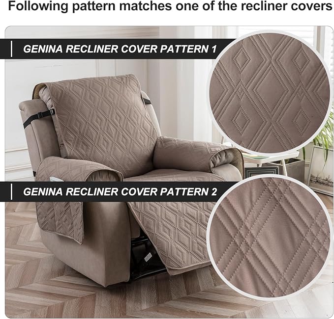 Genina Waterproof Recliner Chair Covers with Arms Recliner Sofa Cover for Living Room, Reclining Chair with Pocket, Washable Sofa Chair Cover Furniture Protectors Covers for Dog Pets - Image 7