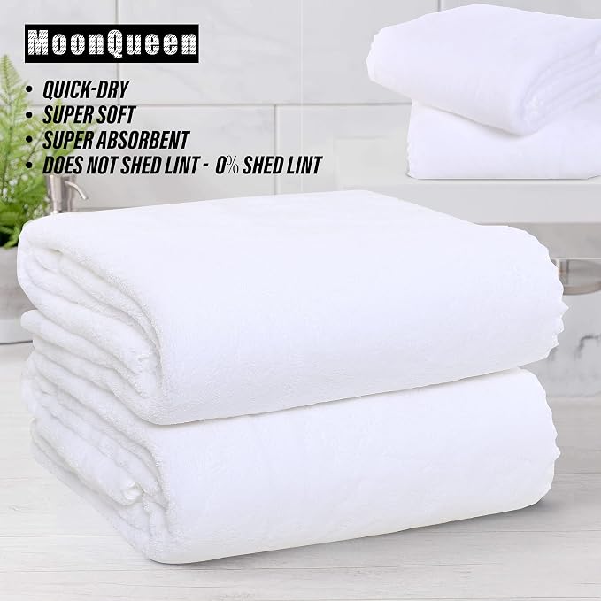 MOONQUEEN 2 Pack Premium Bath Towel Set - Quick Drying - Microfiber Coral Velvet Highly Absorbent Towels - Multipurpose Use as Bath Fitness, Bathroom, Shower, Sports, Yoga Towel (White) - Image 5