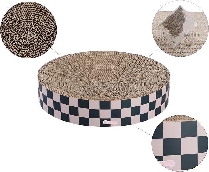 CSR1010C Nelson 20.13" Modern Cardboard Round Bowl Cat Scratcher with Catnip, Peony - Image 5