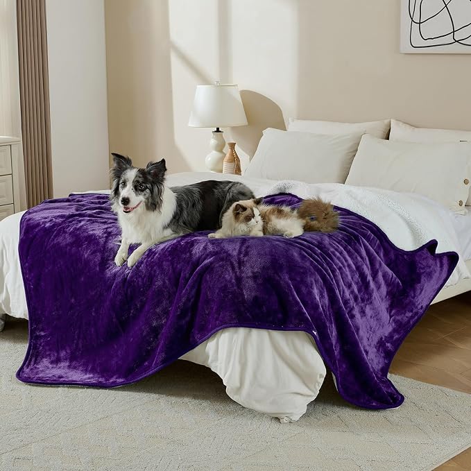 Waterproof Blanket for Bed Couch Sofa, Soft Liquid Pee Proof Pet Blanket for Dog Puppy Cat, Reversible Sherpa Fleece Furniture Protector (Dark Purple, 60x80 inches) - Image 4