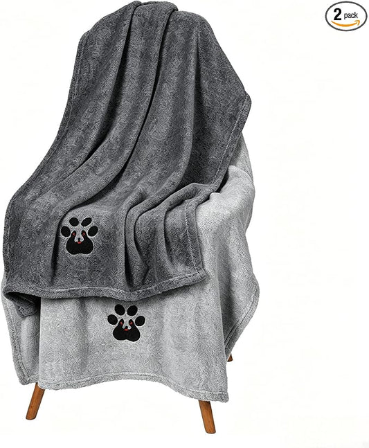Dogvingpk Dog Towel 2 Pack, Super Absorbent Soft Quick Drying Microfiber Pet Bath Towels for Medium & Small Dogs (M-36" * 28", Grey and Black) by Dogvingpk