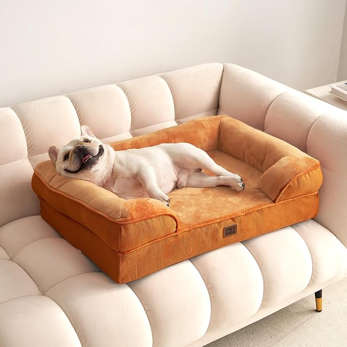 EHEYCIGA Orthopedic Dog Bed Medium Size Dog, Waterproof Washable Pet Beds | Non-Slip Bottom and Egg-Crate Memory Foam Dog Couch Bed with Washable Removable Cover, Pumpkin Orange - Image 8