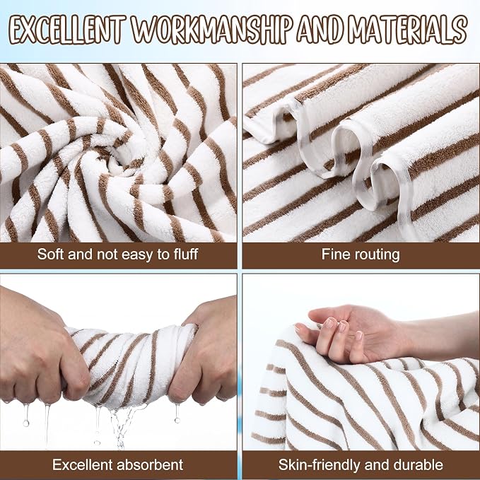 SmoothNovelty 16 Pack Microfiber Bath Towels Bulk 27'' x 60'' Oversized Size Bath Towel Highly Absorbent Extra Large Soft Drying for Beach Shower Summer Salon Sport Gym Party (Stripes,Khaki) - Image 3