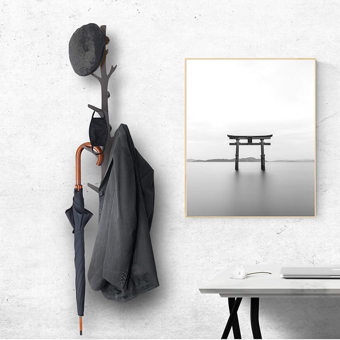 TERRA HOME Tree Branch Coat & Hat Rack Wall Mount with 8 Vertical Hooks for Caps, Coats, Purse & More Modern Storage Dog Leash Holder Decorative Wall Hooks Vertical - Image 3