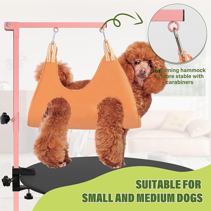 getlstub Dog Grooming Arm with Pet Grooming Hammock, 35" Pet Grooming Table Arm with Adjustable No Sit Haunch Holders, Dog Grooming Stand with Loop Noose for Small and Medium Pets, Pink - Image 3