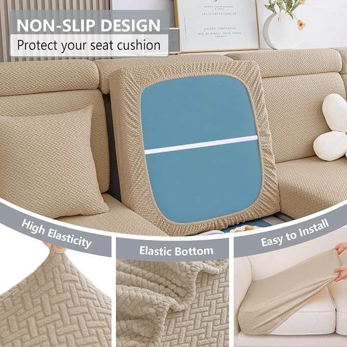 hyha Waterproof Couch Cushion Covers, Anti Slip Sofa Slipcovers for Pets | Waterproof Protection, Thick Jacquard Fabric, Wear Resistant, Anti Slip, Pet Protection (1 Piece for Backrest L) - Image 4