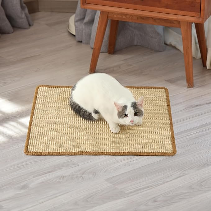FUKUMARU Cat Scratcher Mat, 23.6 X 15.7 Inch Natural Sisal Cat Scratch Mat | Horizontal Cat Scratching Pad Mat Floor Rug with Sticky Tapes, Cat Wall Scratcher for Indoor Cats, Protect Couch and Carpet - Image 5