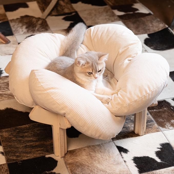 CHEERHOME PETS Elevated Cat Bed Wooden with Cushion Fluffy Pet Couch Sofa for Indoor Cats Raised Kitty Lounge Chair Suitable for Puppy, Cat Furniture(White) - Image 6