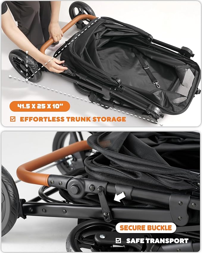 Medium Dog Stroller for Large Dogs, pet Stroller for Medium Dogs Up to 66lbs, All-Terrain with Adjustable Handle & Canopy, Sun Shades, Storage Organizer, Waterproof Oxford Fiber