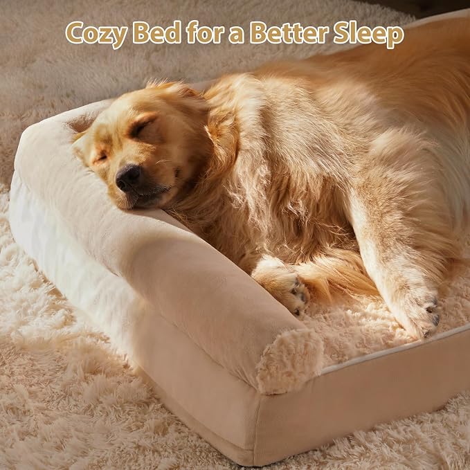 BFPETHOME Orthopedic Washable XXL Dog Bed for Senior Dog Cozy Sleep | Extra Large Waterproof Big Soft Pet Couch Bed for Dogs Relax with Removable Cover Supportive Egg Crate Foam Beige 54x36 Inch - Image 3