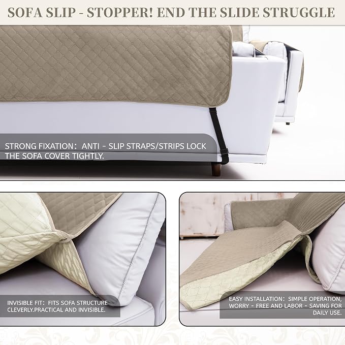 Sectional Couch Covers for Dogs 100% Waterproof Corner L Shaped Sofa Cover Pet Friendly Velvet Washable Anti Slip L Shape Modular Sofa Slipcover Protector with Pockets (Taupe, XL Plus) - Image 5