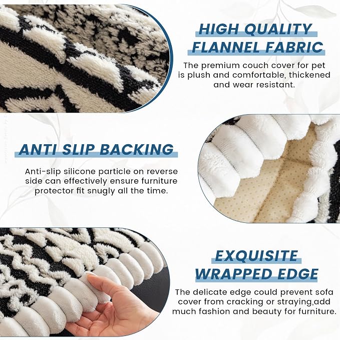 VClife Boho Couch Cover, Soft Fuzzy Couch Covers for Dog, Non-Slip Furniture Protector, Washable Durable Sofa Covers for Couch/Bench, Tribal White Black Geometric Slipcover, 27.6" x 82.7" - Image 4