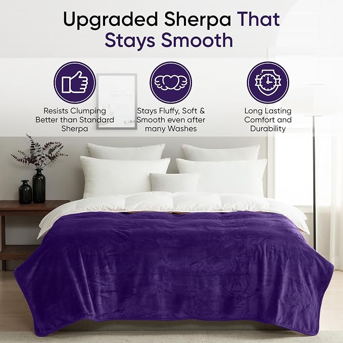 Waterproof Blanket for Bed, Couch & Sofa, Reversible Sherpa & Flannel Throw Blanket, Leakproof Soft Washable Furniture Protector for Pets & Home (Purple, 60"x80") - Image 3