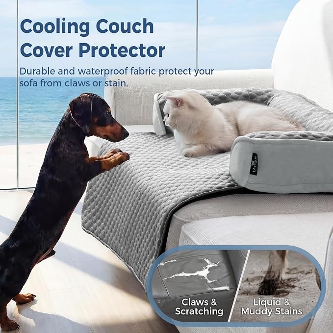 Calming Large Dog Couch Bed, Waterproof Memory Foam with Durable Fluffy Fuzzy Mats, Washable Removable Cover Protector for Sofa, Bedside, Gift, 45 x 37 Inches, Cooling Grey - Image 5