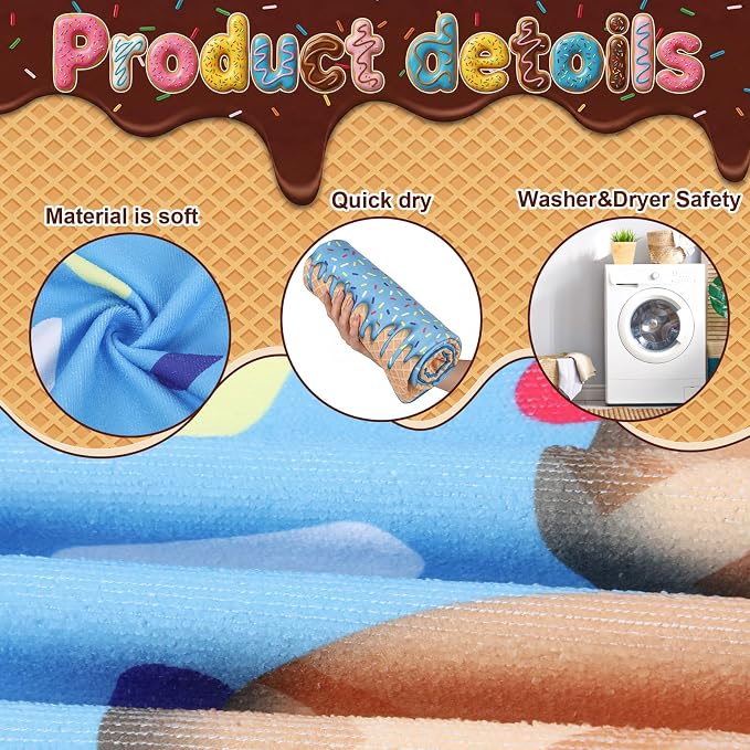 Peryiter 6 Pcs Oversized Microfiber Beach Towels Sand Free Quick Dry Large Pool Towels Absorbent Camping Travel Blanket Set for Women Men Bath Beach(Ice Cream Drip,36 x 72 Inch,Pastel Mix) - Image 3