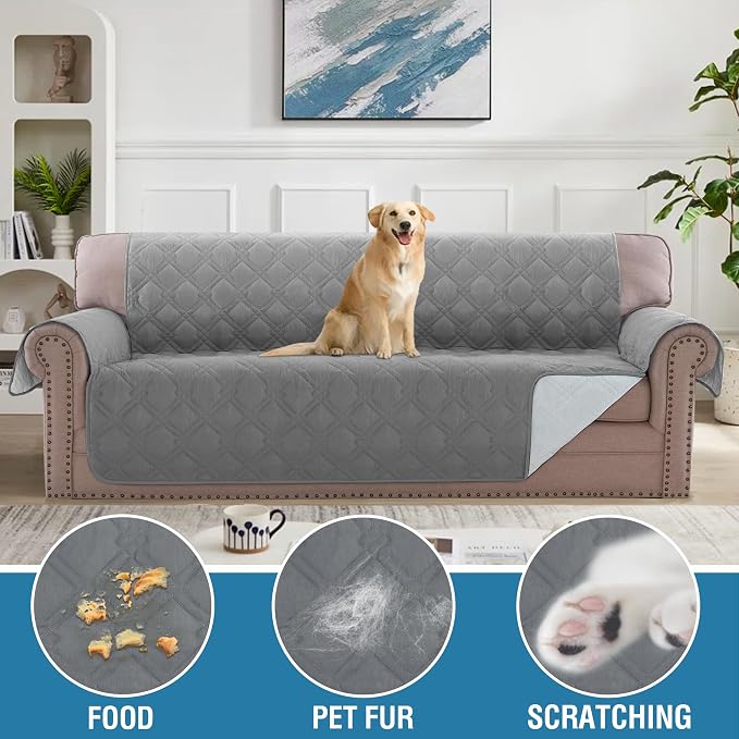H.VERSAILTEX 100% Waterproof Couch Cover 4 Seater Sofa Slipcover Furniture Protector for Pets Kids Children Dog Cat with Non-Skid Backing (Oversized Sofa, Dove Grey) - Image 4