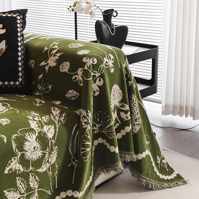 DREAMINGO Green Floral Couch Cover Farmhouse Botanical Jacquard Sofa Covers for 3 Cushion Couch Cozy Chenille Living Room Furniture Futon Sectional Sofa Slipcovers Washable, X-Large 71"x134" - Image 4