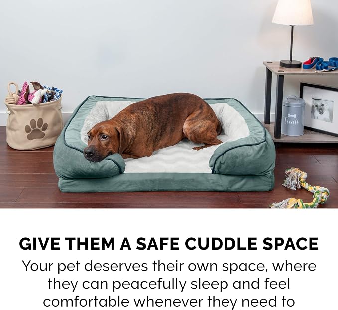 Furhaven Orthopedic Dog Bed for Large Dogs w/ Removable Bolsters & Washable Cover, For Dogs Up to 125 lbs - Plush & Velvet Waves Perfect Comfort Sofa - Celadon Green, Jumbo Plus/XXL - Image 9