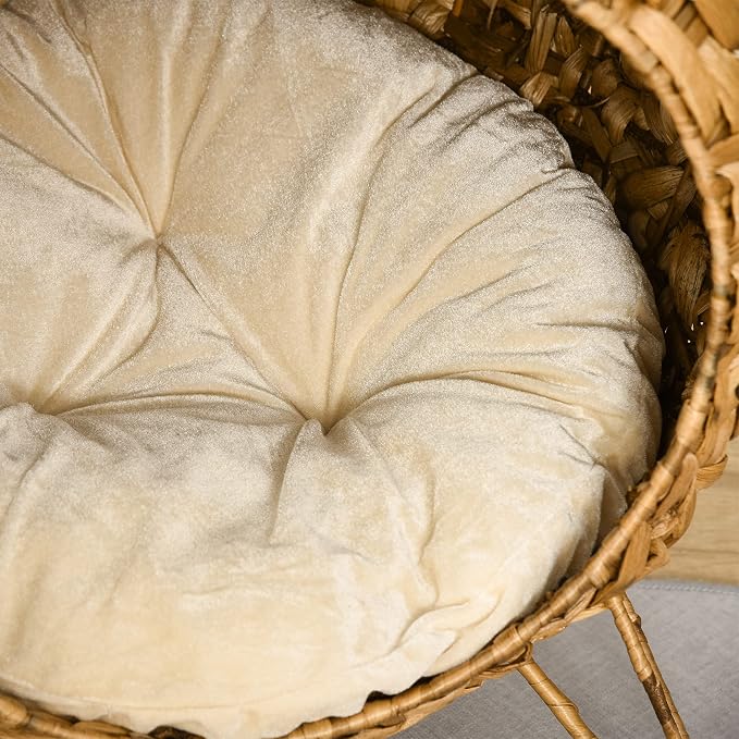 PawHut 20.5" Weaved Cat Bed, Elevated Hand-Woven Braided Banana Leaf Kitten House Condo with Cushion, Natural | Elevated Hand-woven Braided Banana Leaf Kitten House Condo - Image 8