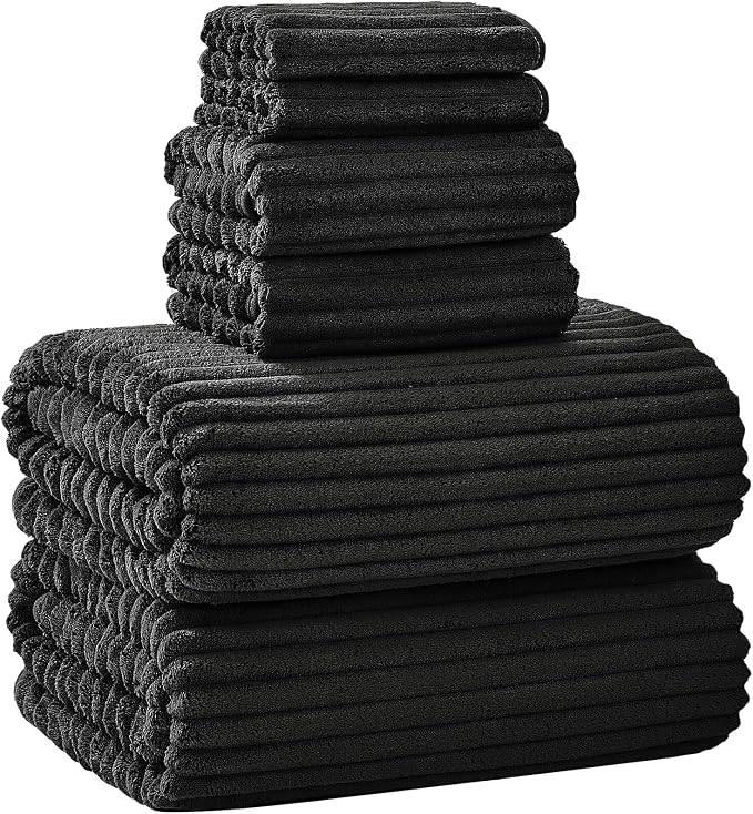 6 Piece Bath Towel Set, 40"x80" Oversized Bath Sheets, Black | Microfiber, Quick Dry, Highly Absorbent, Towels for Bathroom, 2 Extra Large Bath Towels, 2 Soft Hand Towels, 2 Washcloths by NALIVO