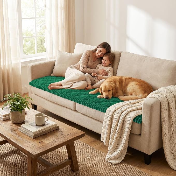 Smiry Couch Cover for Dogs Washable, Non Slip Fuzzy Pet Sofa Protector | Soft Thick Furniture Cover for Sofa, Loveseat and Sectional, Scratch & Pet Hair Resistant (Emerald Green, 27.6" x 59") - Image 2