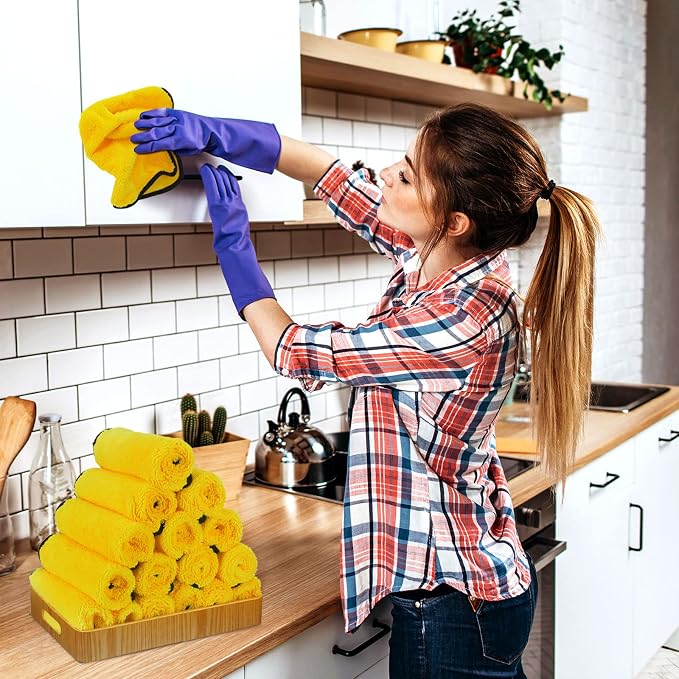 Tallew 120 Pcs Yellow Microfiber Towels: 16"x16" Microfiber Drying Towels Bulk Micro Fiber Car Cleaning Cloth for Cars Drying Washing Polishing Cleaning Household Supplies - Image 7