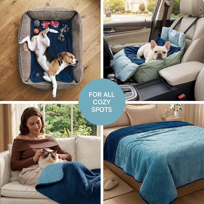 Luciphia Waterproof Blanket for Large Dog Ultra-Soft & Calming Pet Throw Reversible Warm Fleece Durable Furniture Crate Couch Bed Cover Protector Machine Washable Leakproof Blue XL (85''x57'') - Image 5