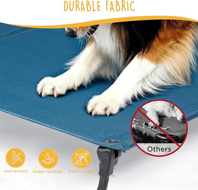 CANINE CANYON Upgraded Non-Slip Daisy Cot, Medium Foldable Elevated Dog Bed, Portable Raised Outdoor Dog Cot for Camping/Home, Chew Proof Waterproof Heavy Duty Up to 160 Lbs, Dark Blue, 32"x 23" - Image 5