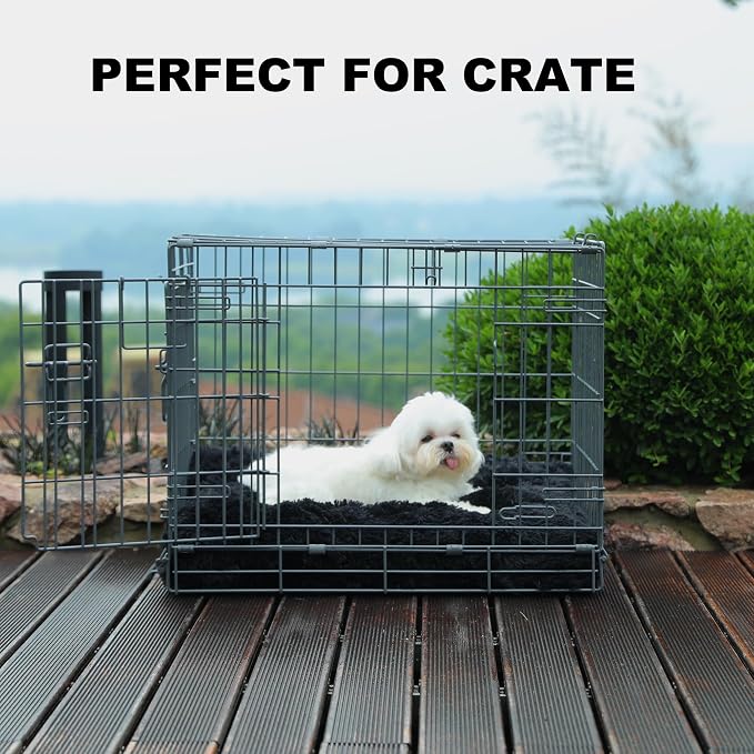 Bedfolks Plush Dog Crate Pad, Washable Dog Kennel Bed, Faux Fur, 17"x12", Black - Image 3