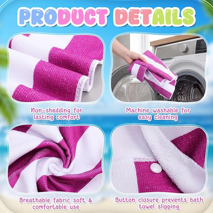 Oudain 6 Pcs Kids Hooded Towel Kids Bath Towels with Hood Microfiber Baby Pool Beach Towel for Boy Girls Toddler (Stripes Style) - Image 4