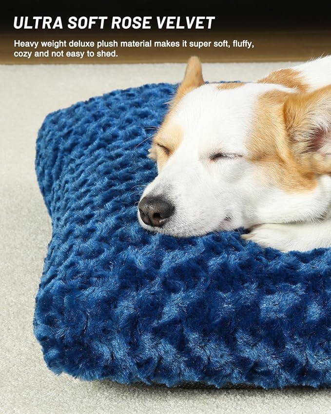 KSIIA Washable Dog Bed Comfy Dog Crate Pad Deluxe Plush Pet Bed Non-Slip Kennel Pad for Medium Dogs, 29" x 21", Blue - Image 2