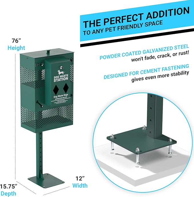 Compact Dog Waste Station Rectangular Trash Can, Green, 38.4" L x 13" W x 3.77" H - Image 2