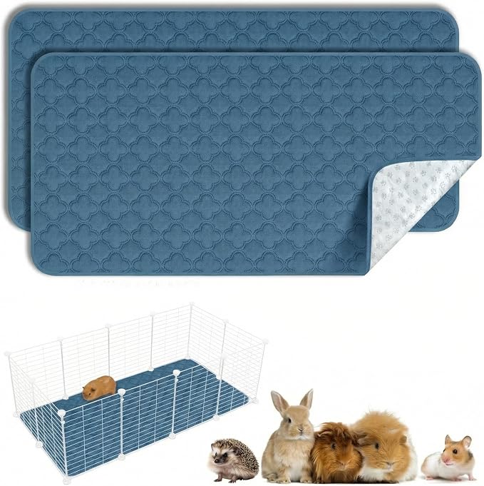 Washable Guinea Pig Cage Liner - 2 Pack Reusable Washable Pee Pads，Waterproof Guinea Pig Bedding for Small Animal - Rabbit Bunny Hamster Puppy (Blue, 24" X 47" - 2 Pack) by FUNUPFURRYLIFE