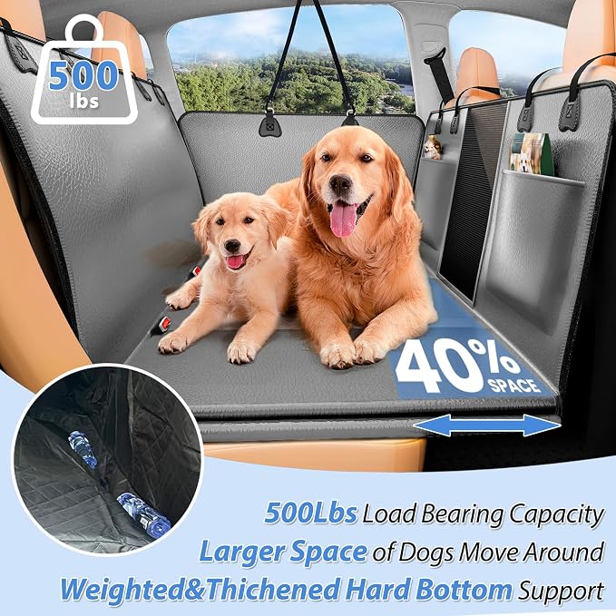 Hard Bottom Dog Car Seat Cover for Back Seat – Waterproof Nonslip Hammock Extender for Trucks & SUVs, Heavy Duty Pet Protector, Gray Faux Leather - Image 2