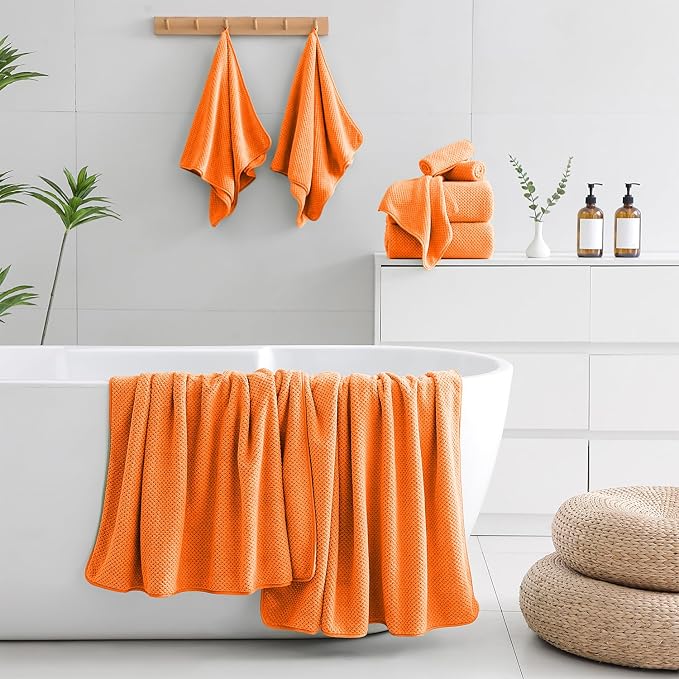 18 Piece Microfiber Bath Towels Set - 6 Bath Sheets,6 Hand Towels And 6 Washcloths,Soft Family Towels,Highly Absorbent Bathroom Towel,Quick Dry Shower Towel Luxury Towels For Hotel Spa Dorm-Tangerine - Image 6