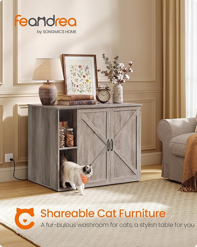 Feandrea Litter Robot Enclosure, Automatic Cat Litter Box Furniture with Charging Station, Adjustable Shelf, 39.4 x 26.8 x 31.5 Inches, Heather Greige UPCL052L101S - Image 2