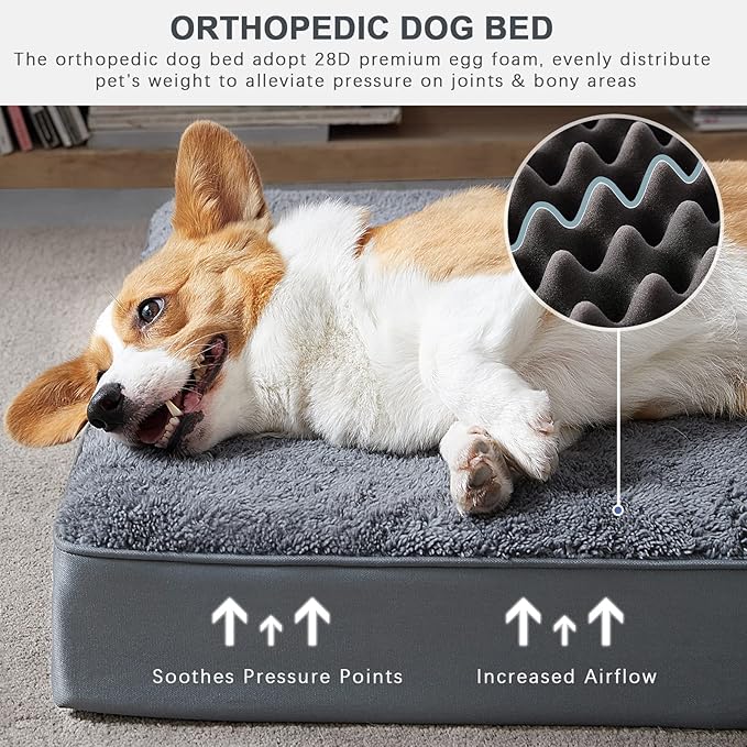 Waterproof Dog Crate Bed for Small Dogs Orthopedic 29x18 Grey | Removable Washable Cover, Egg Crate Foam, Soft Plush Flat Pet Mat, Non-Slip Bottom, Fits Small Dogs Up to 40 lbs - Image 2