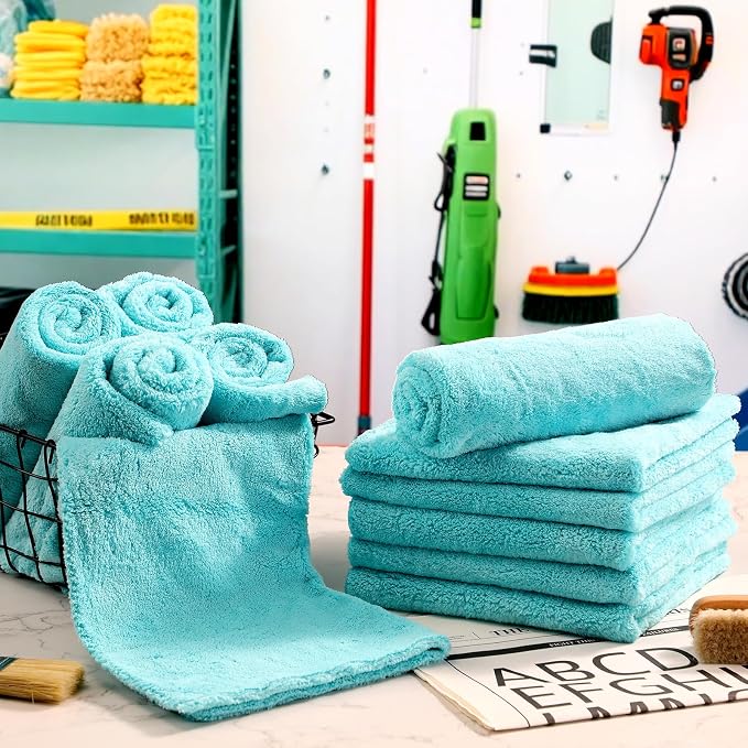 Shimeyao 30 Pcs 16 x 16 Inch Edgeless Microfiber Plush Towels for Cars Detailing Drying Wash Polishing Absorbent Cleaning Cloths, 500 GSM (Teal Blue) - Image 5