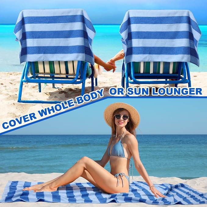EBOOT 10 Pack Oversized Beach Towel Set Extra Large Pool Towels Microfiber Quick Dry Swim Blanket for Adult Women Men Face Hand Body Bath Travel Pool(Blue,28 x 59 Inch,Stripe) - Image 5