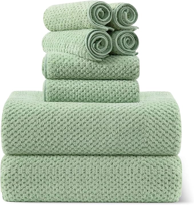 8-Piece Bath Towel Set, 2 Extra Large Bath Towel Sheets, 2 Hand Towels and 4 Washcloths - Highly Absorbent Quick Dry Polyester,Ultra Soft Towel Set for Bathroom, Waffle Weave Design, Pack of 8, Green by Smuge