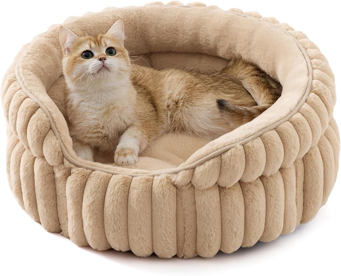 Bedsure ComfyFleece™ Washable Cute Cat Bed,Soft Round Kitten Bed,20in | Cozy Fluffy Plush Small Dog Bed,Donut Corduroy Cuddler Pet Beds for Small & Large Indoor Cats,Anti-Slip Bottom,Up to 15 Lbs by Unknown