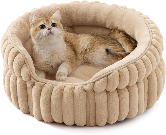 Bedsure ComfyFleece™ Washable Cute Cat Bed,Soft Round Kitten Bed,20in | Cozy Fluffy Plush Small Dog Bed,Donut Corduroy Cuddler Pet Beds for Small & Large Indoor Cats,Anti-Slip Bottom,Up to 15 Lbs by Unknown